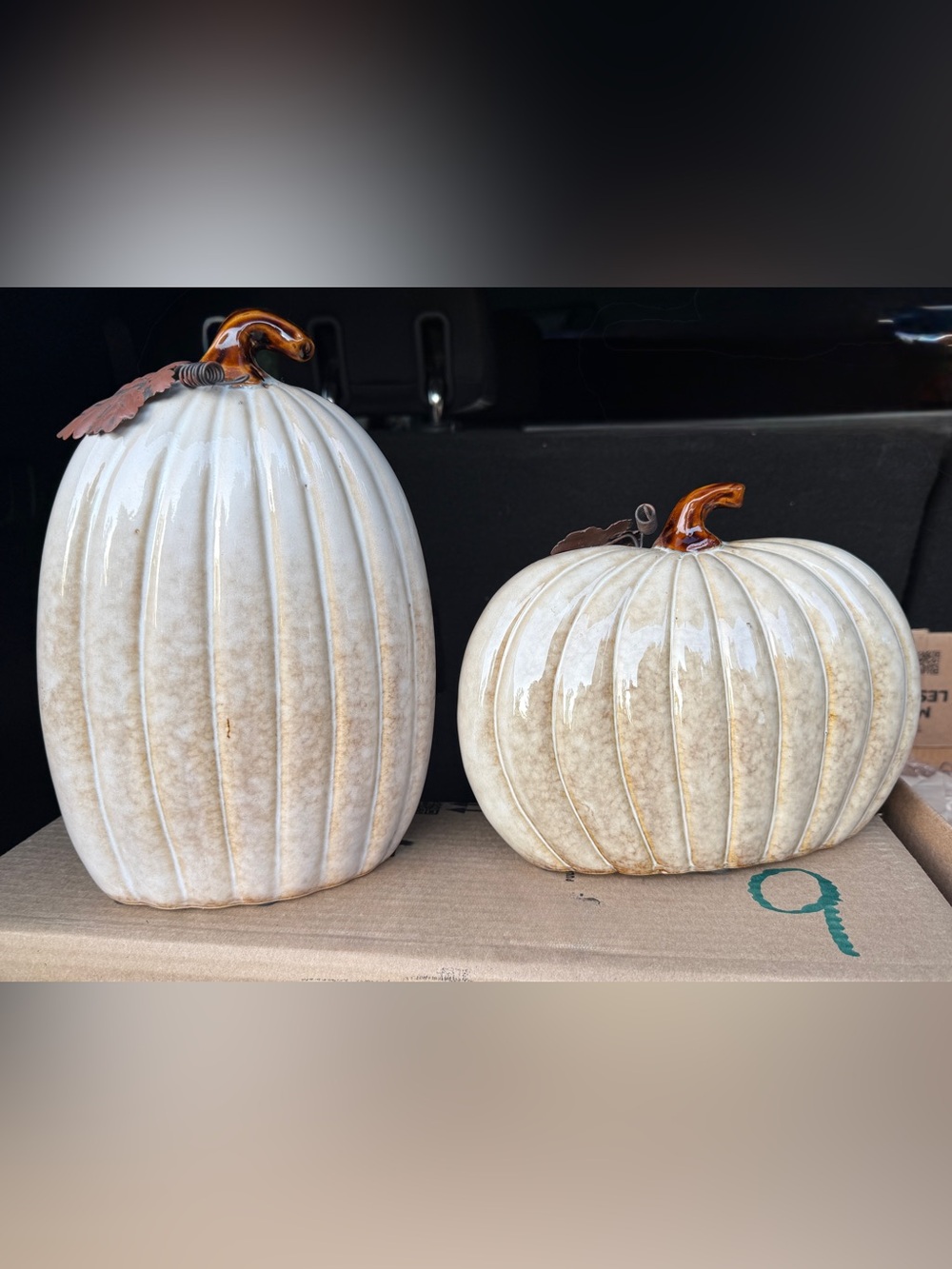 Ceramic White Decorative Pumpkin Set with Amber Stems - Home Accents